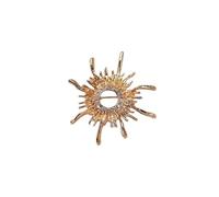 Retro Gold Sunburst Brooch Niche Design with Diamond-Studded Openwork Metal Accents