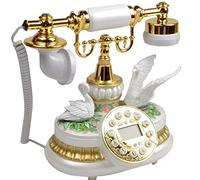 Retro Golden Landline Phone With Swan Sculpture Base Vintage Button To Dial Telephone Resin Ornament,2