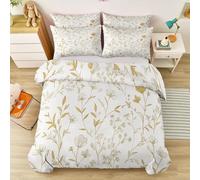 Retro Golden Wildflowers Duvet Cover Set King, Reversible Zipper Closure Microfiber Bedding with Pillowcases, Ultra Soft Home Cosy, Elegant Vintage Decor, 3 Piece Set, 200 x 200 cm