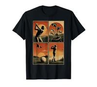 Retro Golf Sunset Landscape Collage Golfing Sports T-Shirt