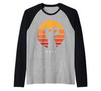 Retro Golf Swing Sunset Vintage Golfer Silhouette Design Raglan Baseball Tee