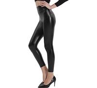 Retro Gong Faux Leather Leggings for Women Black Stretchy High Waist Faux Leather Pants Black Medium