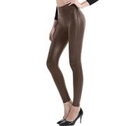 Retro Gong Womens Faux Leather Leggings Stretch High Waisted Pleather Pants, Brown, M
