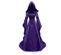 Retro Gothic Clothing Women's Jacquard Steampunk Dresses with Hood Renaissance Victorian Maxi Dresses Green Medieval Party Dress Classic Halloween Witch Dress Carnival Costumes, Purple, 5XL