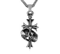 Retro Gothic Skull Pendant Necklace Men Women Devil Wings Skeleton Head Chain Necklace Biker Punk Hip Hop Jewelry Present