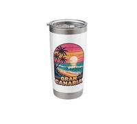 Retro Gran Canaria Ocean Sunset, Fun Beach and Palm Trees Stainless Steel Insulated Tumbler