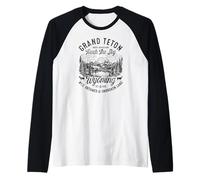 Retro Grand Teton Wyoming Mountain Wildlife Nature Art Raglan Baseball Tee