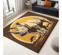 Retro Grassland Rhino print Rugs Living Room 140x200 cm - Brown Washable Large Rug Short Pile Non-Slip Carpet Soft Durable Easy Clean Carpet, for Dining Room Home Office