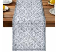 Retro Gray Geometric Table Runner, Abstract Old Flower Pattern Stained Cotton and Table Linen Runner for Kitchen Dining Home Decor for Party Festival Holiday Decoration Gift 13x48in