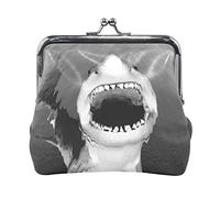Retro Great White Shark with Mouth Open and Scary Teeth Sea Women Leather Mini Buckle Coin Purse, Clasp Kiss Lock Closure Card Key Change Wallet for Women Girls Men Girl
