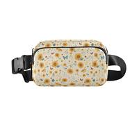 Retro Green Floral Women Men Teens Fashion Crossbody Bag Waist Packs for Travel Gym Work, Autumn Sunflowers and Butterflies Cartoon, One Size