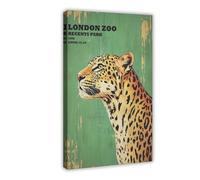 Retro Green London Zoo Leopard Print Poster Canvas Poster Bedroom Decor Landscape Office Room Decor Gift 24x36inch(60x90cm)