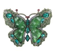 Retro Green Rhinestone Butterfly Pin - Elegant Antique Dress Brooch for Formal Events or Gowns