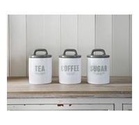 RETRO GREY SET OF 3 CERAMIC TEA COFFEE SUGAR STORAGE JARS CANISTERS NEW Pajee TM