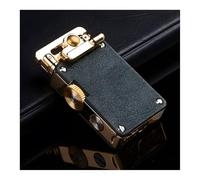 Retro Grinding Wheel Windproof Rocker Arm Kerosene Lighter, Classic Leather Engraved, Soft Flame, Kerosene Refillable Vintage Trench Lighters Gift for Men Dad Husband (Green Leather)