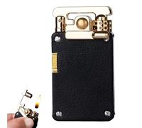 Retro Grinding Wheel Windproof Rocker Arm Kerosene Lighter, Classic Leather Engraved, Soft Flame, Kerosene Refillable Vintage Trench Lighters Gift for Men Dad Husband (Black Leather)