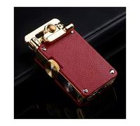 Retro Grinding Wheel Windproof Rocker Arm Kerosene Lighter, Classic Leather Engraved, Soft Flame, Kerosene Refillable Vintage Trench Lighters Gift for Men Dad Husband (Red Leather)