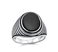 Retro Grooved Stripe Style Etched Band Black Onyx Square Signet Ring For Men Heavy .925 Sterling Silver Handmade In Turkey