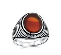Retro Grooved Stripe Style Etched Band Red Agate Square Signet Ring For Men Heavy .925 Sterling Silver Handmade In Turkey