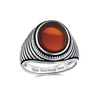 Retro Grooved Stripe Style Etched Band Red Agate Square Signet Ring For Men Heavy .925 Sterling Silver Handmade In Turkey Custom Engraved
