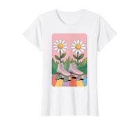 Retro Groovy 70s Daisy Roller Skates Value Graphic T-Shirt, Women, White, S
