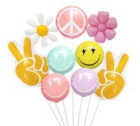 Retro Groovy Balloon Set, Peace Sign Smiley Face Flower Balloons, 70s Hippie Party Decorations, Daisy & Lightning Smile Balloons, Good Vibes Birthday Decor for Girls and Teens