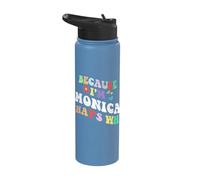 Retro Groovy Because Im Monica Thats Why Funny Custom Name Stainless Steel Insulated Water Bottle