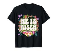 Retro Groovy Easter He Is Risen Christian Women Girls Kids T-Shirt