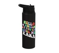 Retro Groovy Hello I'm Awesome But You Can Call Me Kara Stainless Steel Insulated Water Bottle