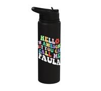 Retro Groovy Hello I'm Awesome But You Can Call Me Paula Stainless Steel Insulated Water Bottle