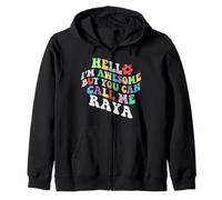 Retro Groovy Hello I'm Awesome But You Can Call Me Raya Zip Hoodie