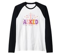 Retro Groovy I Asked She Said Yes Couples Engagement Raglan Baseball Tee