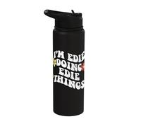Retro Groovy Im Edie Doing Edie Things Funny Mother's Day Stainless Steel Insulated Water Bottle