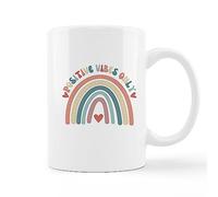 Retro Groovy Positive Vibes Boho Rainbow Heart | Ceramic Coffee Mug | 11 OZ