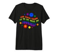 Retro Groovy Rainbow Art with Colorful Flowers for Pride Premium T-Shirt