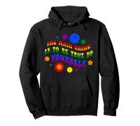 Retro Groovy Rainbow Art with Colorful Flowers for Pride Pullover Hoodie