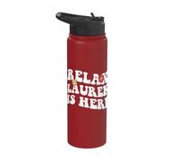 Retro Groovy Relax Lauren is Here Funny Mother's Day Name Stainless Steel Insulated Water Bottle
