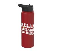 Retro Groovy Relax Leilanie is Here Funny Mother's Day Name Stainless Steel Insulated Water Bottle