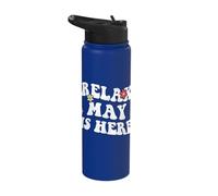 Retro Groovy Relax May is Here Funny Mother's Day Name Stainless Steel Insulated Water Bottle