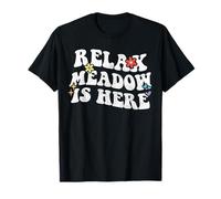 Retro Groovy Relax Meadow is Here Funny Mother's Day Name T-Shirt
