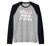 Retro Groovy Relax Nina is Here Funny Mother's Day Name Raglan Baseball Tee