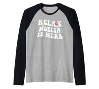 Retro Groovy Relax Noelia is Here Funny Mother's Day Name Raglan Baseball Tee