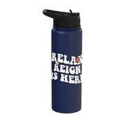 Retro Groovy Relax Reign is Here Funny Mother's Day Name Stainless Steel Insulated Water Bottle