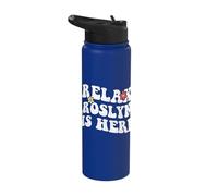 Retro Groovy Relax Roslyn is Here Funny Mother's Day Name Stainless Steel Insulated Water Bottle