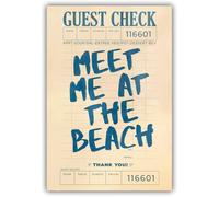 Retro Guest Check Poster Trendy Meet Me At The Beach Canvas Wall Art Blue Ocean Themed Room Decor Preppy Coastal Print Posters for Girly Bedroom Home Bathroom Living Room Bar Decor 16x24in Unframed