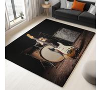Retro Guitar Charming Rug Living Room, Soft Short-Pile Dark Brown Rugs for Bedroom, Anti Slip, 160 x 230 cm, Thin Carpets for Dining Rooms, Offices, and Kids' Playrooms