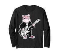 Retro Guitar Rock Music of Cute Rhino Long Sleeve T-Shirt