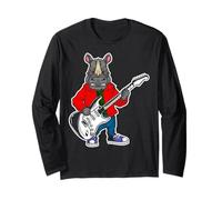 Retro Guitar Rock Music of Cute Rhino Long Sleeve T-Shirt