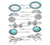 Retro Hair Pins for Women Girls Decorative Bobby Pin Turquoise Retro Hair Pins Vintage Hairpins Cowgirl Western Hair Clips Boho Hair Clips Headwear Styling Tools Hair Accessories (12Pcs-B)