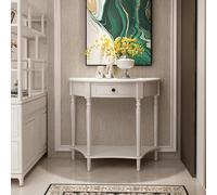 Retro Half Moon Console TableSolid Wood Accent Table with Sto DerDesign for Living Room Rounded Corners & Silent Floor Mats (White 31.5"x13.8"x31.5")